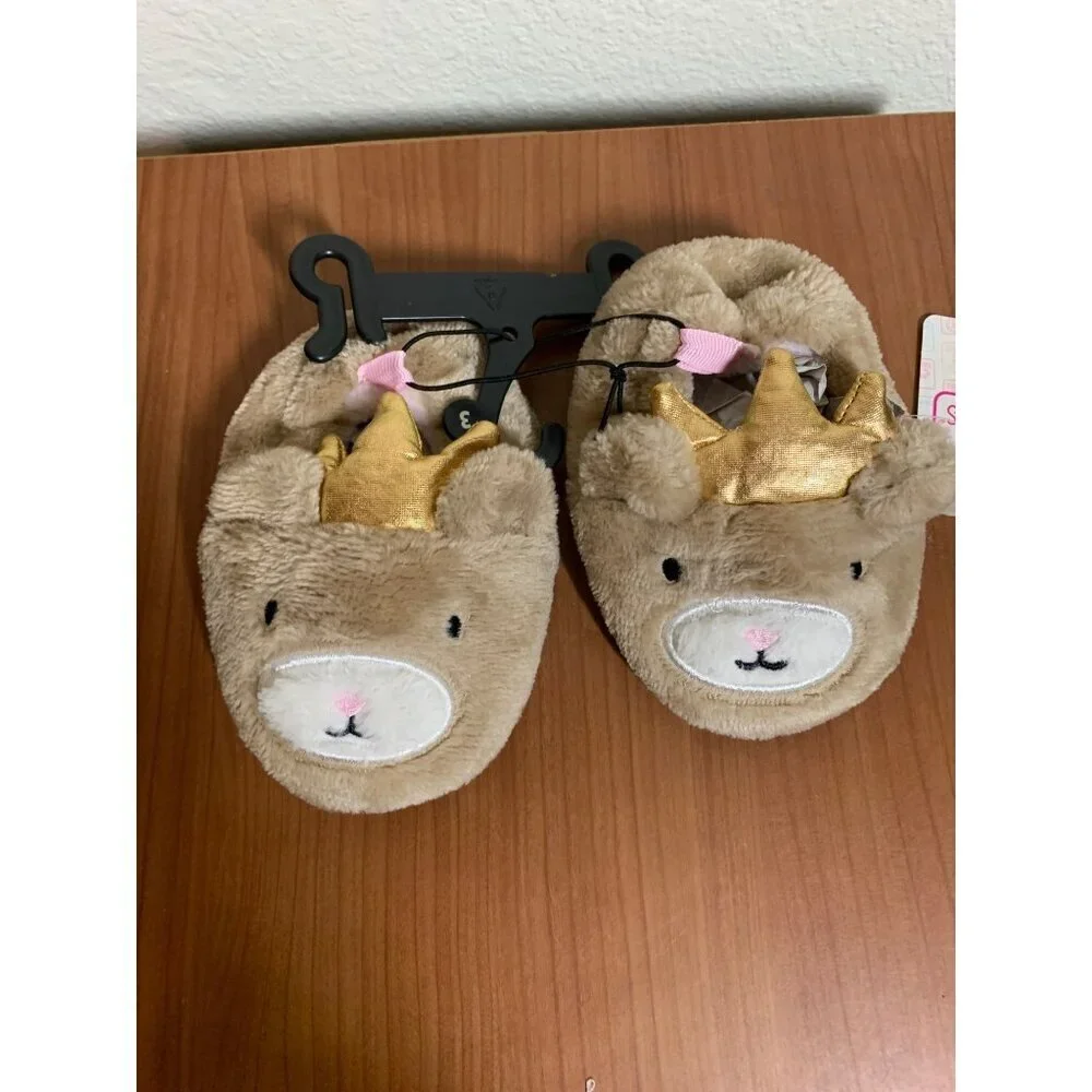 NWT Swiggles Princess Bear Slippers Warm Cozy Grip Bottom Toddler Girls Size 3
